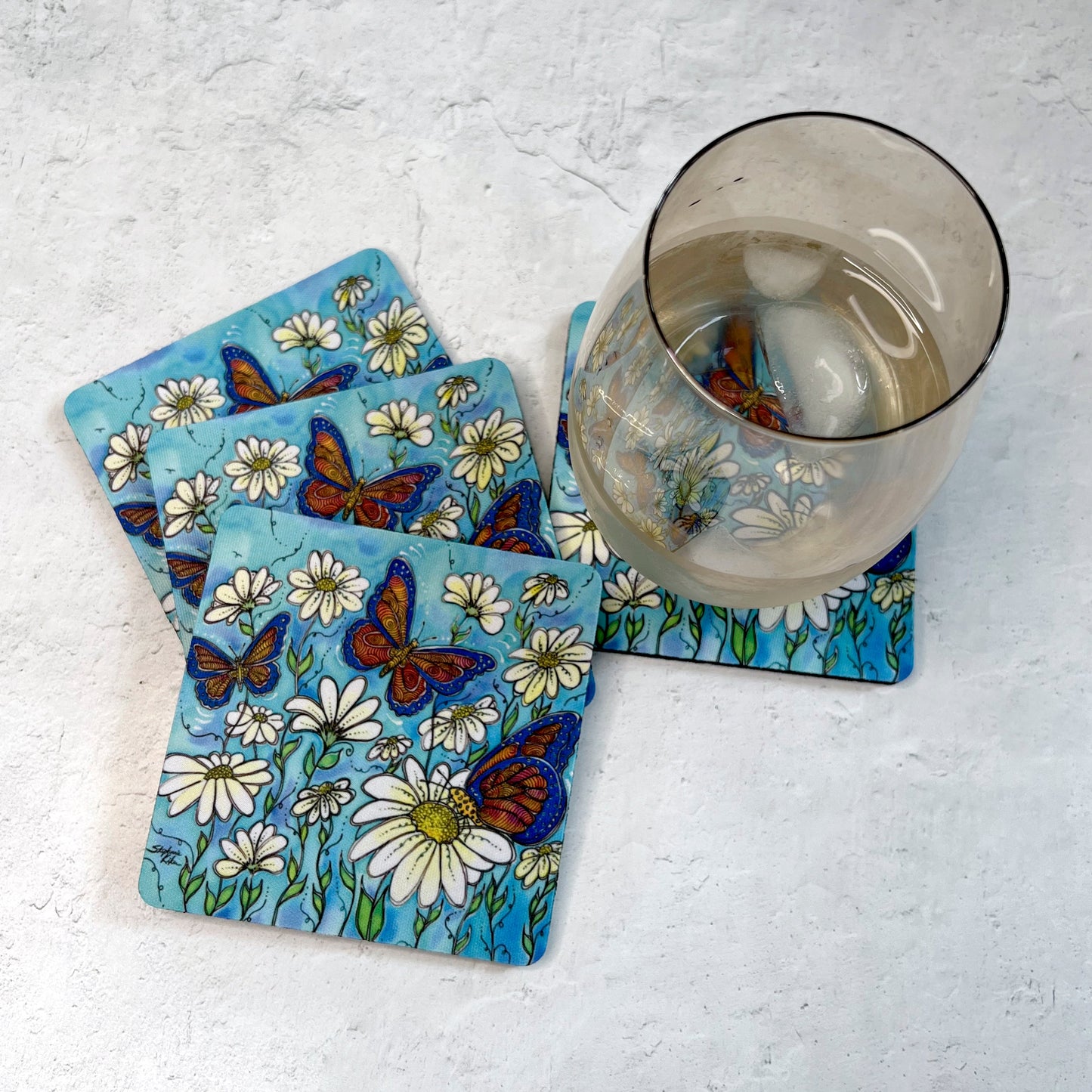 Butterflies on Daisies Coaster