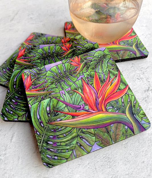 Bird of Paradise with Monstera Coaster