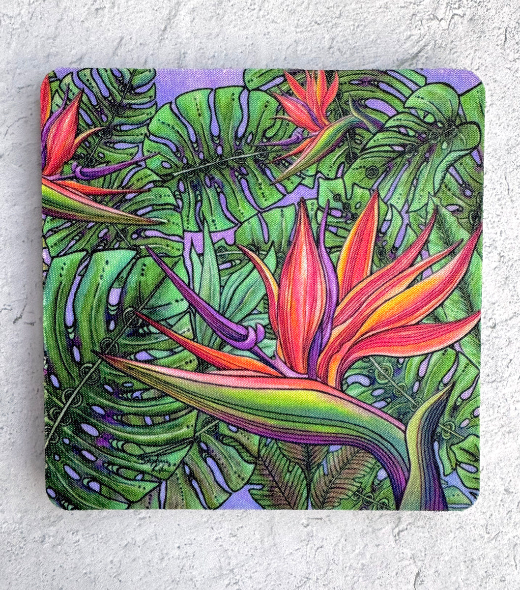 Bird of Paradise with Monstera Coaster